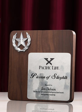 奖牌制作木质铜牌五角星授权牌定制胡桃木荣誉牌匾实木奖杯定年会