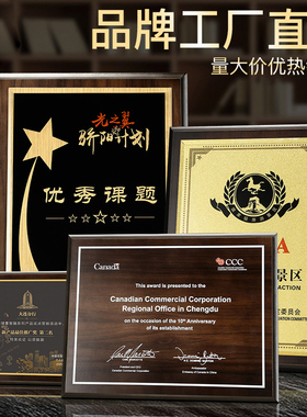 奖牌定制定做授权牌金箔奖牌挂牌木质木托奖杯荣誉牌匾证书纪年会