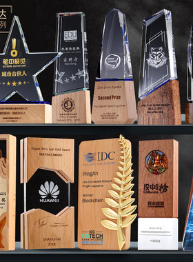 实木质奖杯定制水晶彩印刻字奖杯创意企业冠军奖牌定做员工奖年会