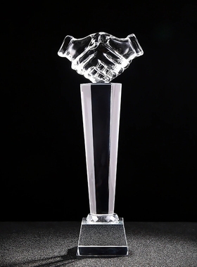合作共赢水晶奖杯创意定制握手员工伙伴公司年会颁奖礼品包邮年会