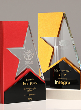 金属五角星水晶奖杯定制商务年会颁奖授权牌礼品金银铜奖牌纪年会