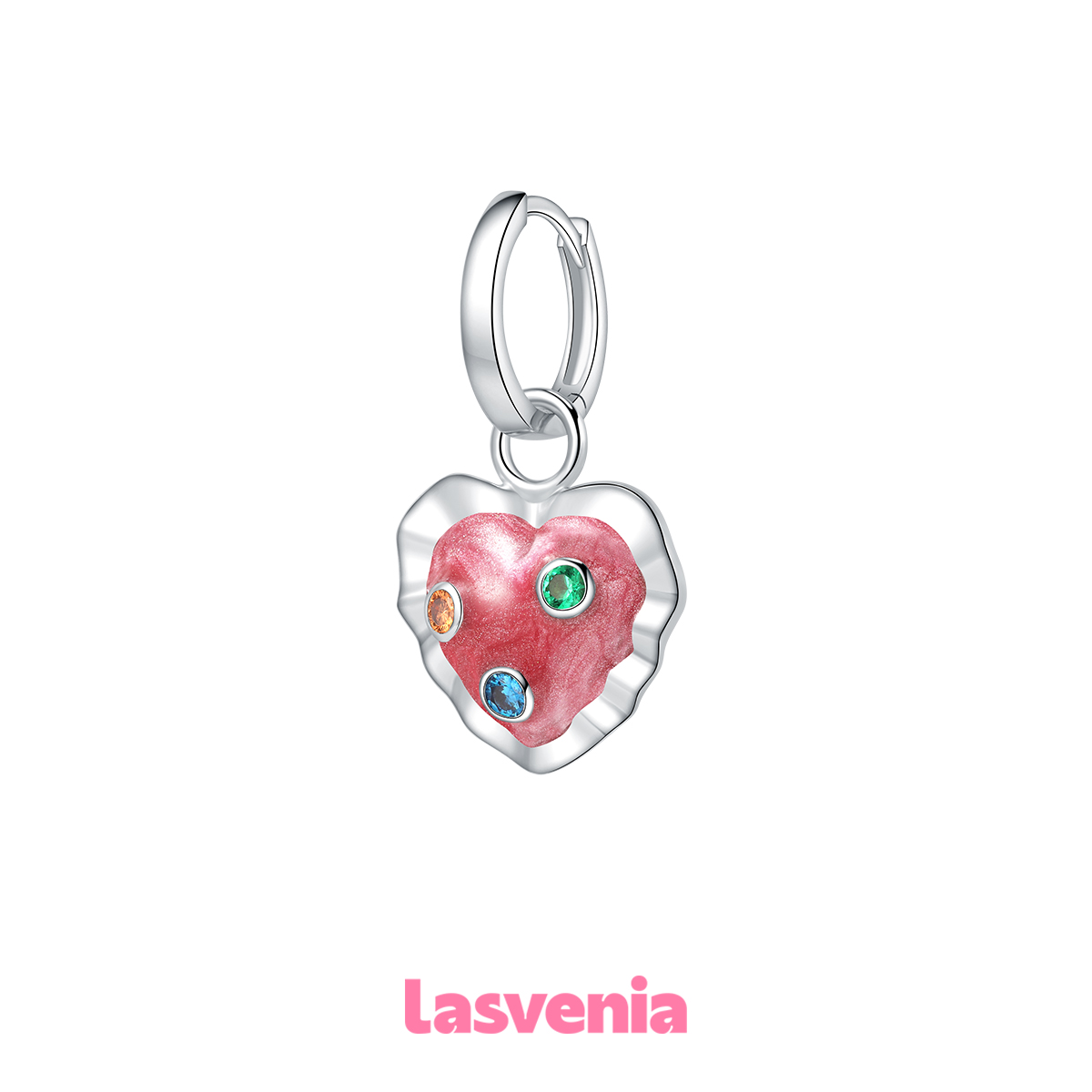 Lasvenia红色甜酷爱心女耳夹耳饰