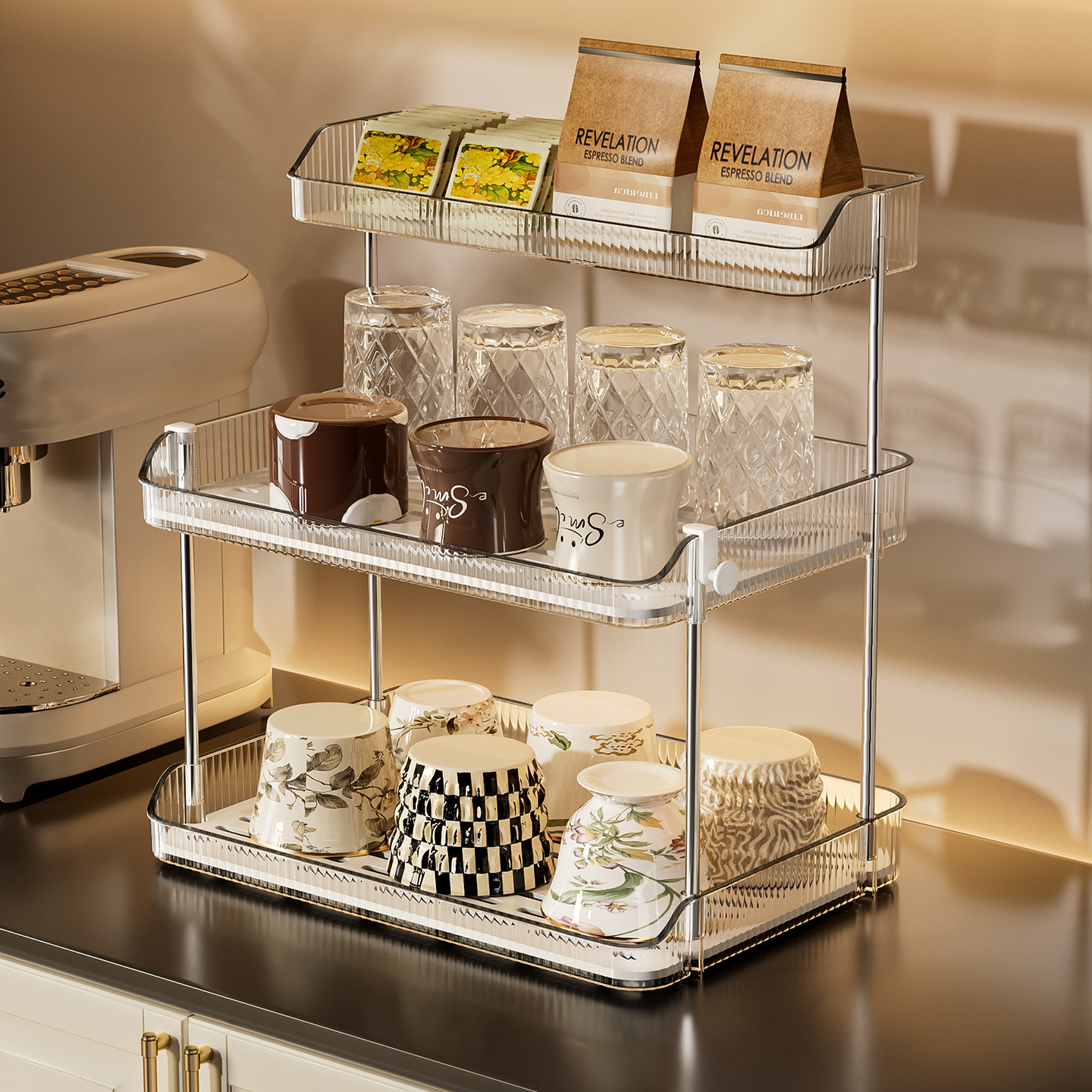 桌面杯子收纳置物架多层水杯杯架办公室茶水间茶杯茶具咖啡整理架