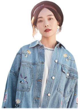 2021春秋牛仔外套女宽松韩版刺绣bf港风ins潮牛仔衣女