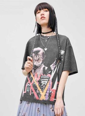 繁星系列2021年夏季A2DAA2256时尚印花短袖T恤女潮A2DAA225689