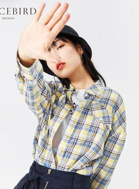 2021春秋款大码廓形中长款格子衬衫女 衬衣女AWCA73154B3