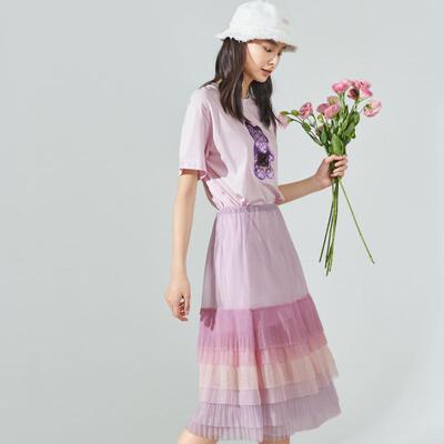 2021春秋AFA92585两件套T恤裙子女短袖圆领休闲印花T恤AFA9258565