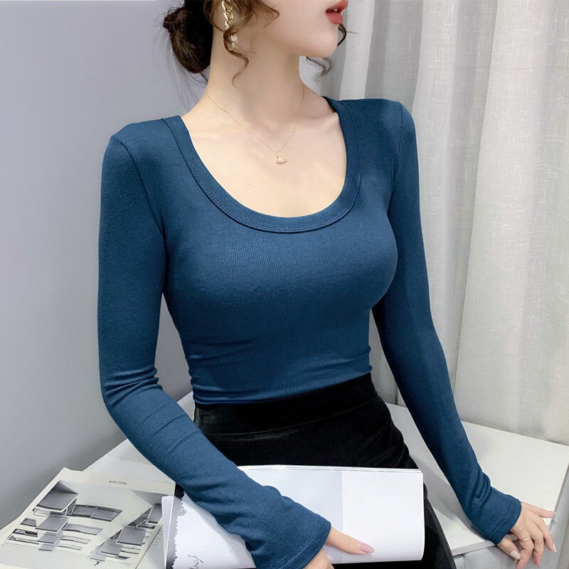 螺纹打底衫女百搭长袖纯色