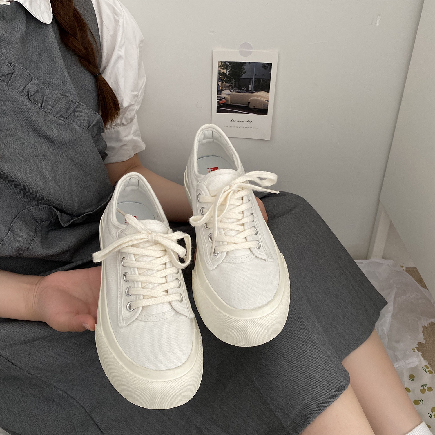 厚底帆布鞋女增高日系小白鞋2026新款女鞋春季学生可爱百搭大头鞋,女鞋,帆布鞋,淘宝优惠券,粉丝福利购,淘宝优惠卷