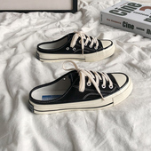 女帆布鞋 一脚蹬无后跟懒人鞋 2026新款 半拖鞋 学生百搭韩版 春季 潮鞋