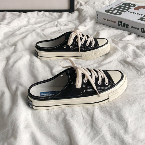 半拖鞋女帆布鞋一脚蹬懒人鞋