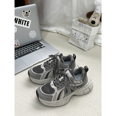 厚底加绒老爹鞋女款2025冬季新款设计感百搭休闲鞋女保暖运动棉鞋