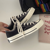 女ulzzang百搭鞋 子女2025新款 复古板鞋 黑色低帮帆布鞋 女ins潮鞋