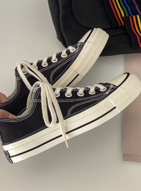 黑色低帮帆布鞋女ulzzang百搭鞋子女2025新款复古板鞋女ins潮鞋