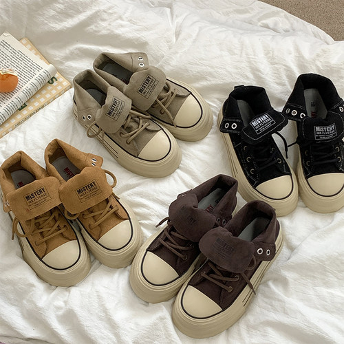 厚底高帮帆布鞋女一鞋两穿款鞋子