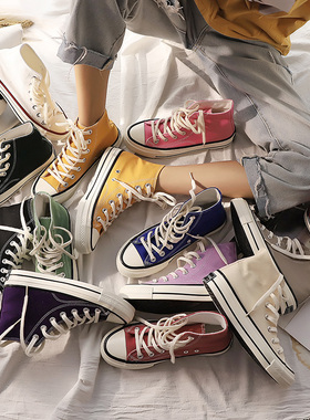 港味复古鞋子女ulzzang帆布鞋学生高帮鞋2025新款ins韩版原宿板鞋