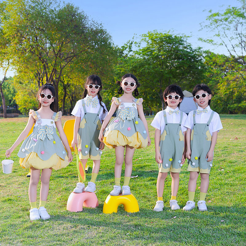 六一儿童舞蹈表演服幼儿园班服蓬蓬裙舞台演出服男女童背带裤套装