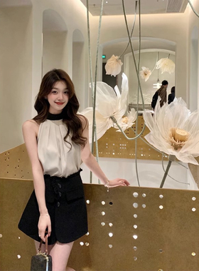 cchen_法式无袖挂脖吊带女设计感小众外穿露肩衬衫小背心上衣陈陈