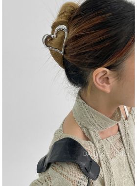 BLACKUP2025年秋季新款韩国潮牌银色心形发夹鲨鱼夹半扎发卡头饰