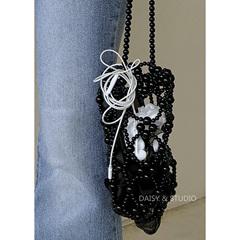 韩国25春夏新款mocobling串珠包珠子包珍珠包手提编织网格黑色包