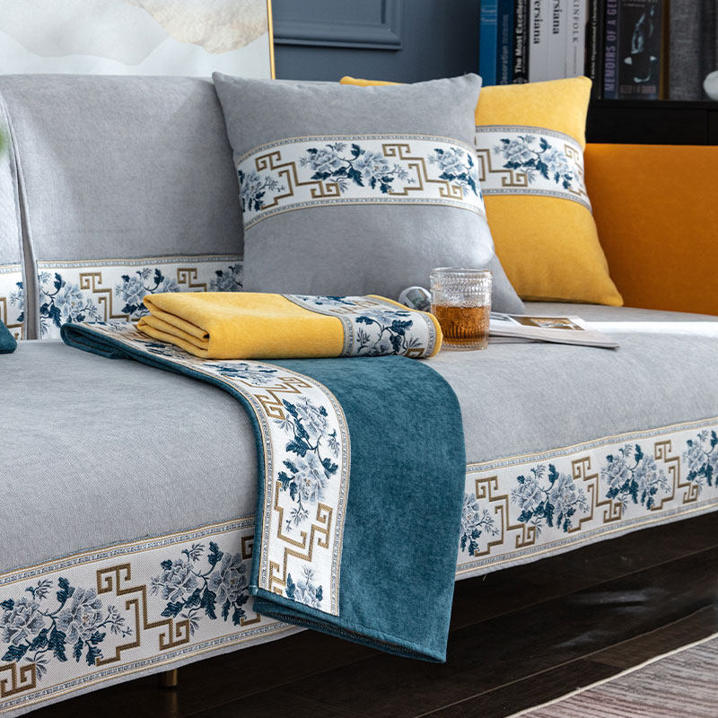 高档新中式实木沙发垫加厚雪尼尔防滑红木四季用防猫抓套罩盖布巾