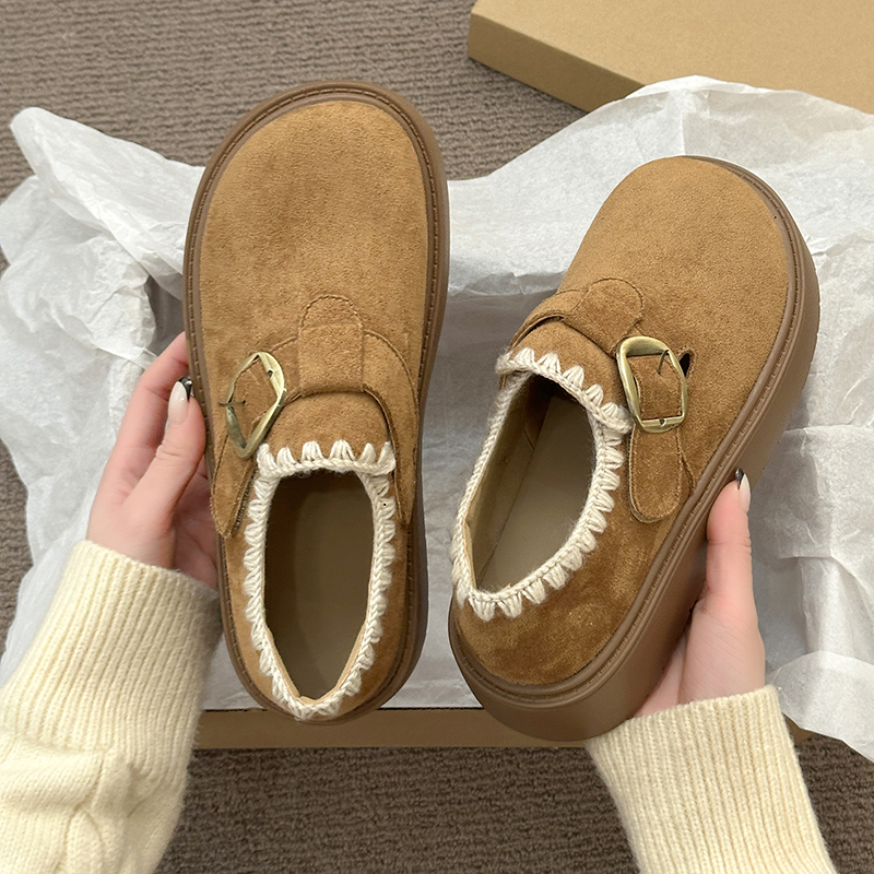 松糕厚底勃肯鞋女2025新款秋冬季复古百搭学院风一脚蹬豆豆乐福鞋