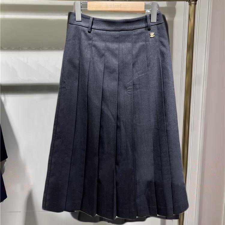 长裙自然腰A字裙百褶裙