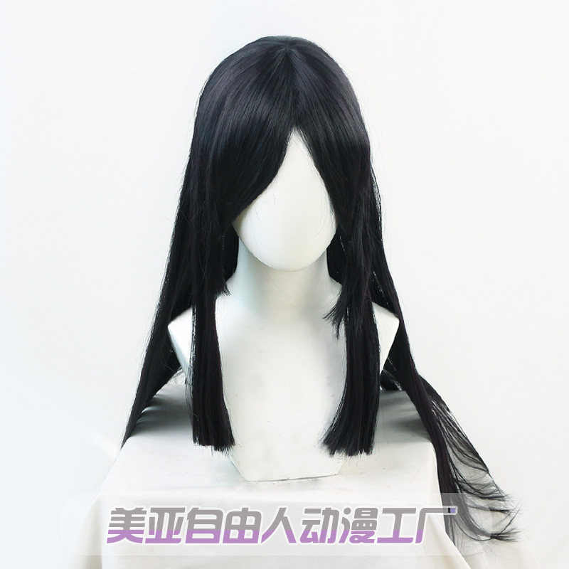 【自由人】鬼灭之刃cos假发   鸣女cosplay假发 黑色长直发