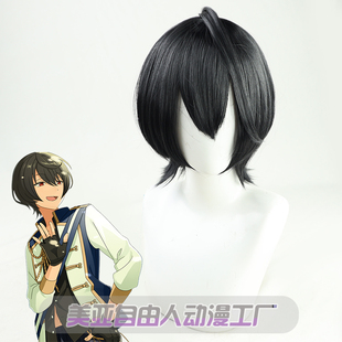 【自由人】偶像梦幻祭 朔间凛月cos假发ES黑色仿真头皮现货