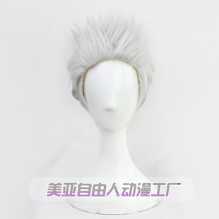 【自由人】鬼灭之刃 鳞泷左近次cos假发 短寸银灰色 免修剪