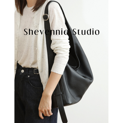 Shevennie牛皮大容量托特单肩手提水桶 大包2025新款秋冬包包女款