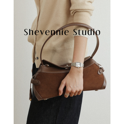 Shevennie25秋冬牛皮拼接托特包