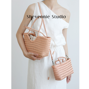 Shevennie2026复古纯手工真皮编织托特包女手提斜挎度假包菜篮子