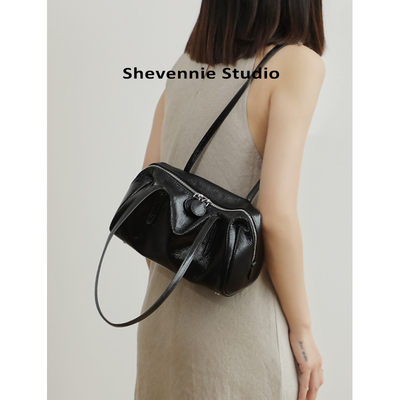 Shevennie 通勤油蜡皮手提包腋下包单肩包枕头包2025秋冬新款女包