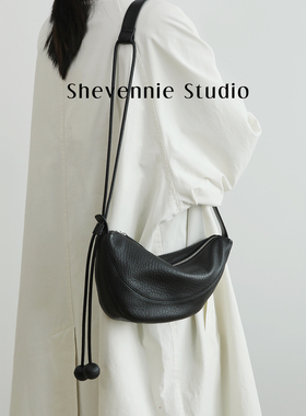 Shevennie2026新品真皮羊皮饺子包牛角包单肩斜垮托特包hobo软包