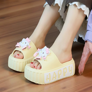增高女外穿防滑室内家居浴室洗澡 高跟软底凉拖鞋 夏季 厚底卡通拖鞋