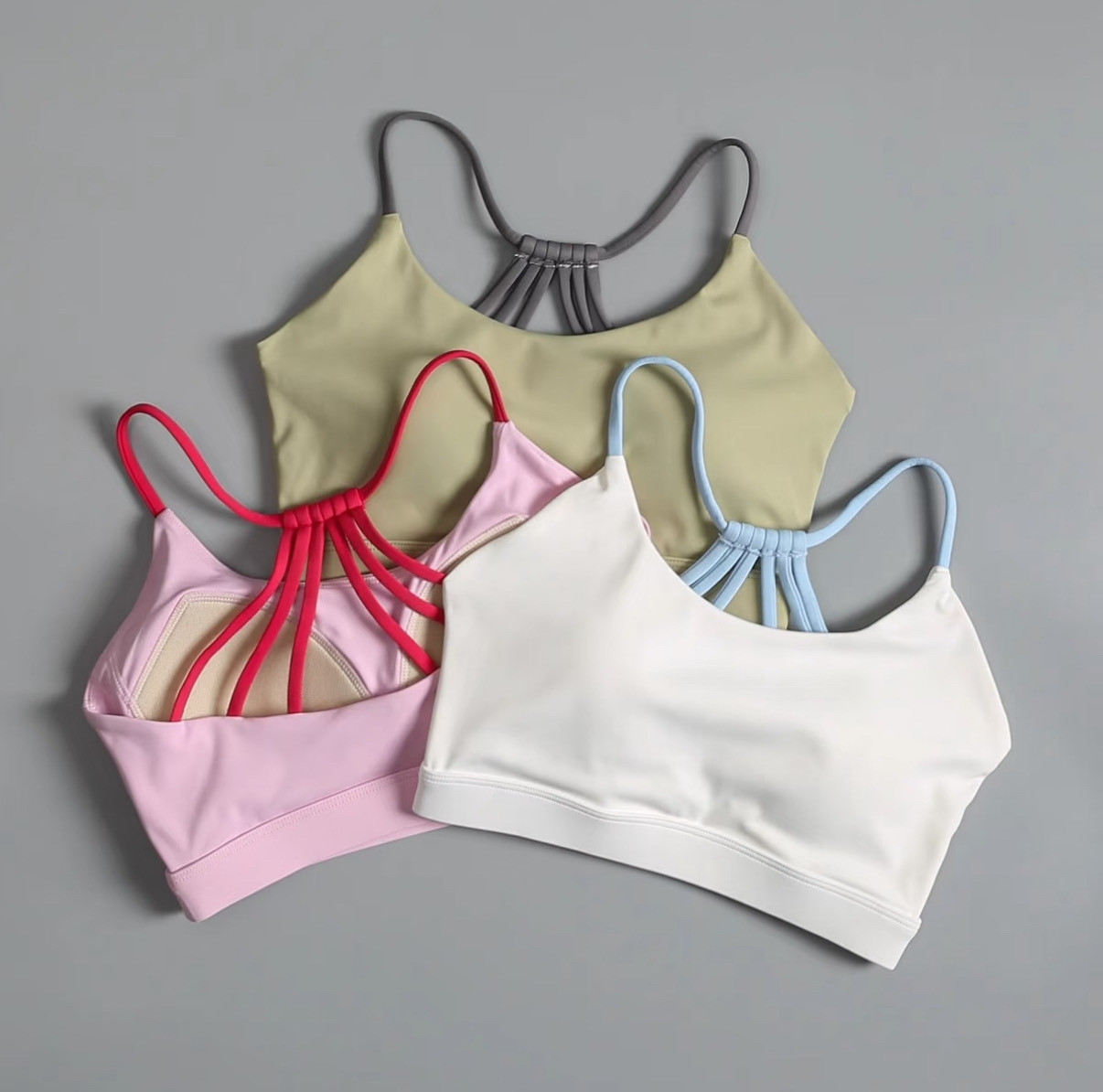 Rara新款夏季细肩后背扇形交叉瑜伽美背文胸防震薄款运动健身内衣