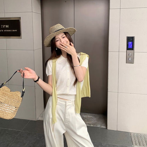 独特漂亮夏季穿搭polp领短袖针织衫女2026新款收腰显瘦设计感上衣