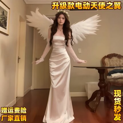 电动折叠机械可动羽毛天使之翼翅膀道具可伸缩收缩翅膀