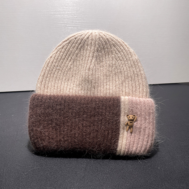 高品质兔毛混纺三折毛线帽