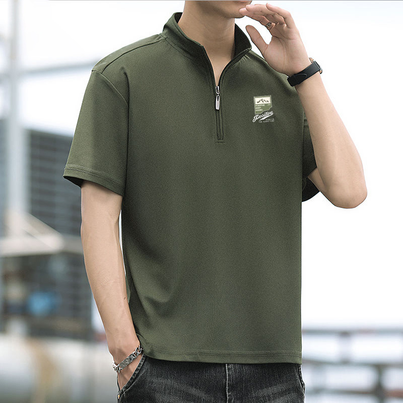 polo衫男夏季痞帅衬衫chic领短袖t恤美式重磅翻领宽松超跑上衣服