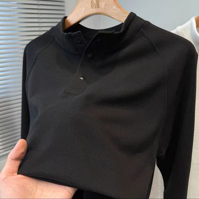 2025秋冬男士高档纯色德绒长袖半高领保暖t恤打底衫休闲百搭上衣