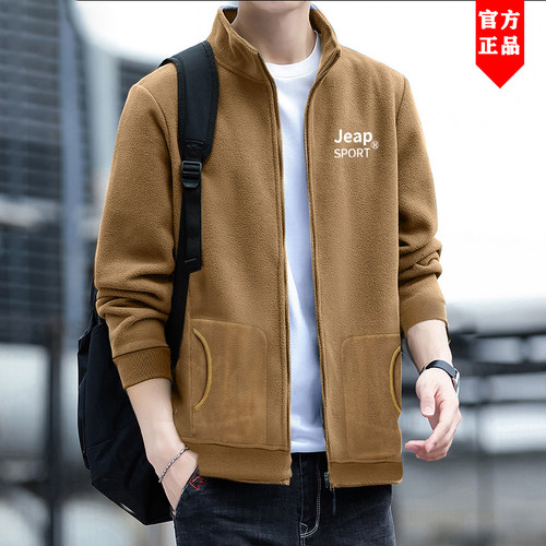 【高品质】秋冬男士加绒夹克百搭立领休闲加厚摇粒绒外套拉链卫衣