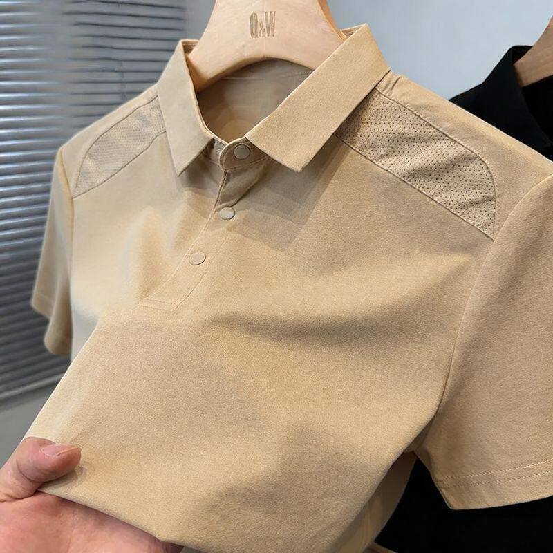 运动休闲拼接短袖t恤男2026新款衬衫领polo衫男纯色百搭秋装上衣