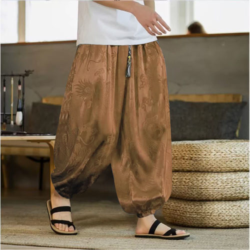 中国风汉服唐装时尚阿裤子夏季薄款阔腿哈伦裤大码胖子灯笼太极裤