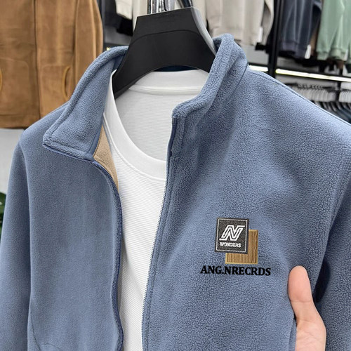 男士2024秋冬新款双面奥粒绒卫衣外套加厚保暖上衣外搭立领夹克衫