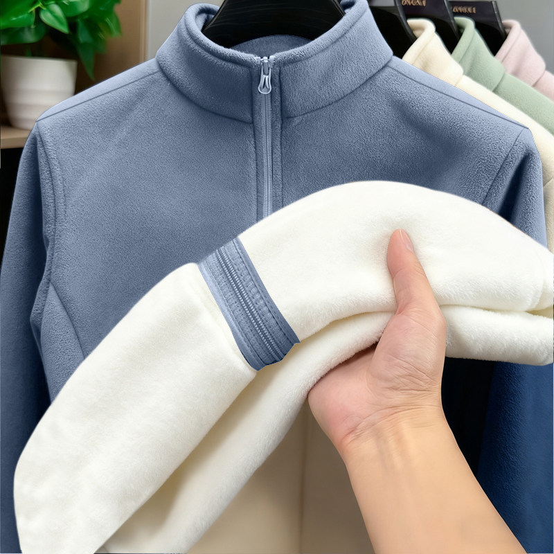 加绒加厚冬季男士长袖半拉链立领卫衣厚款打底衫毛衣潮流男装外套