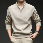 潮流纯色中青年轻商务上衣外套 美式 半拉链帅气立领卫衣男士 春秋季