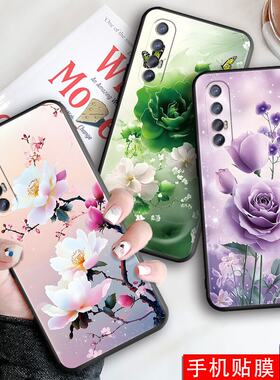 luckrider适用于opporeno3pro手机壳oppo防摔保护套reno3pro文艺气质op0p山茶花玫瑰pcrm00外壳oppo樱花雨ren
