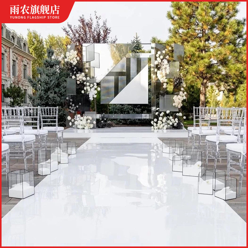 婚庆白色镜面地毯婚礼派对活动节庆地毯拍照倒影软镜子不碎镜镜面